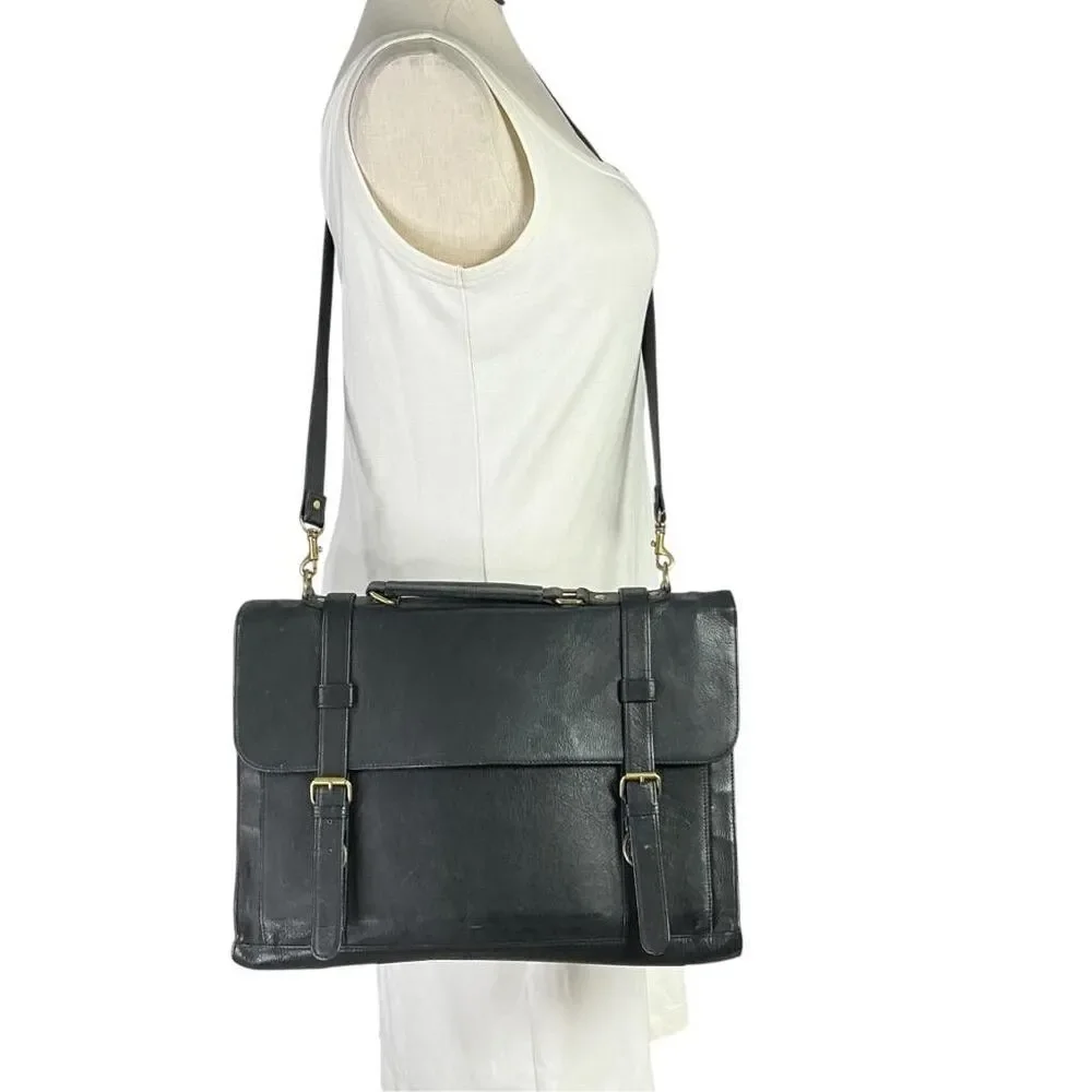 Wilson's Leather Messenger Bag Black Leather Briefcase Crossbody Satchel